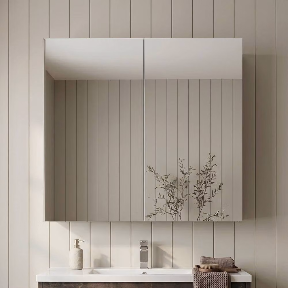 Balterley Grey Ash 50/50 Split Mirrored Bathroom Cabinet with Soft Close Hinged Doors – 2