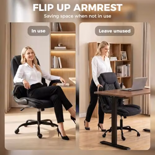 HOMCOM Black Fabric Task Chair with Headrest and Armrests for Home Office – 6