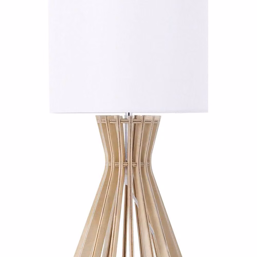 Wyld and Coco Table Lamp with Brown Wood Base and White Fabric Shade – 2