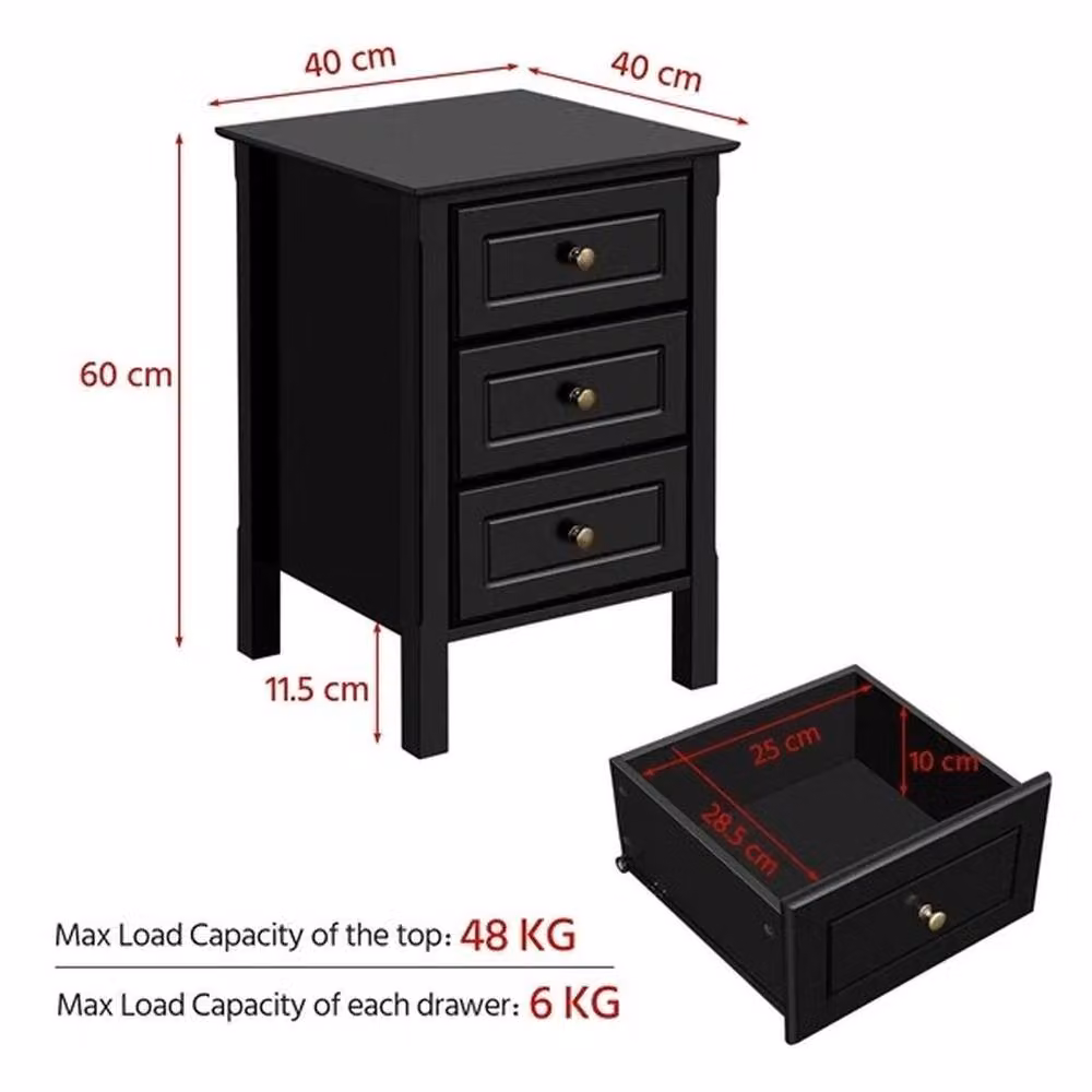 EONLION Black 3-Drawer Bedside Table Chest – 2