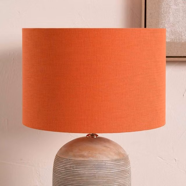 Ruma Terracotta Self Lined Linen Drum Lamp Shade for Table and Floor Lamps in Orange, Diameter: 35.56 cm – 1