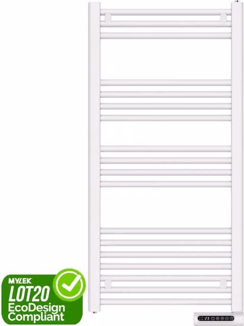 MYLEK White Electric Towel Rail Bathroom Heater with 750W Output and 24/7 Timer