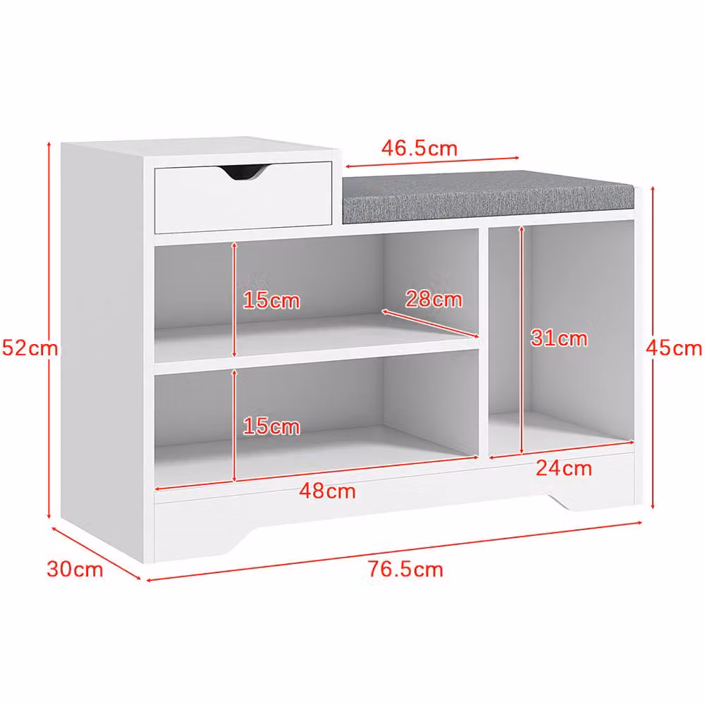 ERGOVEXA White Shoe Storage Bench with Padded Fabric Seat and Drawer – 2