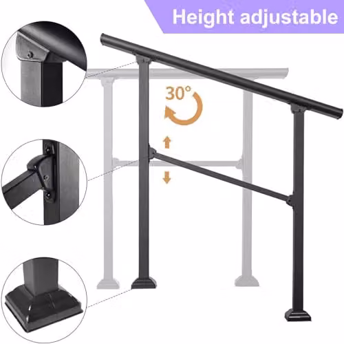 Gr8 Garden Adjustable Black Steel Outdoor Mobility Handrail for 1-4 Steps – 7