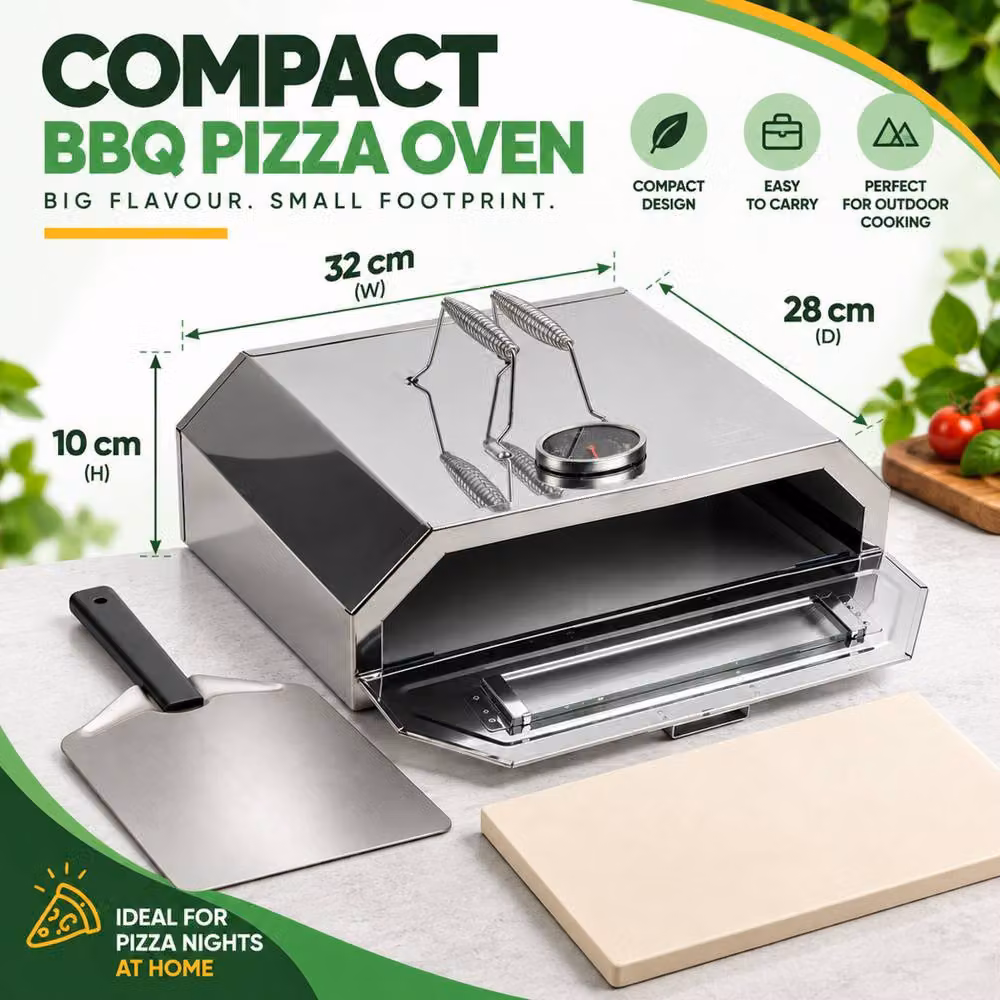 Gardenwize Portable BBQ Pizza Oven in Silver with Stone and Thermometer – 2