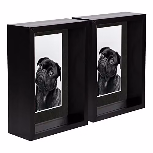 Nicola Spring Pack of 5 Black Rectangular 3D Deep Box Wooden Photo Frames with 4 x 6 inch Mount for Hanging or Standing Display