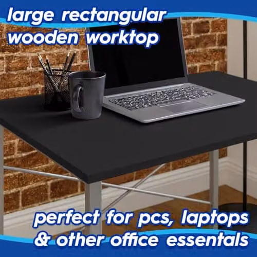 Harbour Housewares Industrial Wooden Computer Desk in Black, W: 80 cm, H: 74.5 cm, D: 45 cm – 3