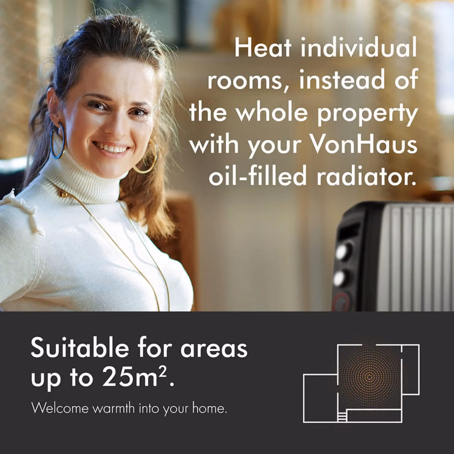 VonHaus 2000W Closed Fin Oil Filled Freestanding Radiator in Black – 4
