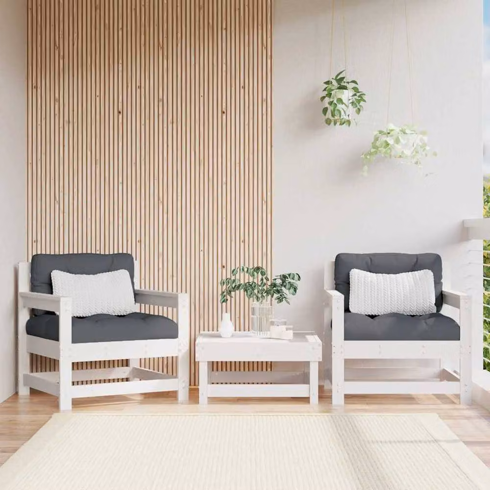 Berkfield Home Beautiful Garden Chairs with Cushions, Set of 2, White Solid Pine Wood – 2