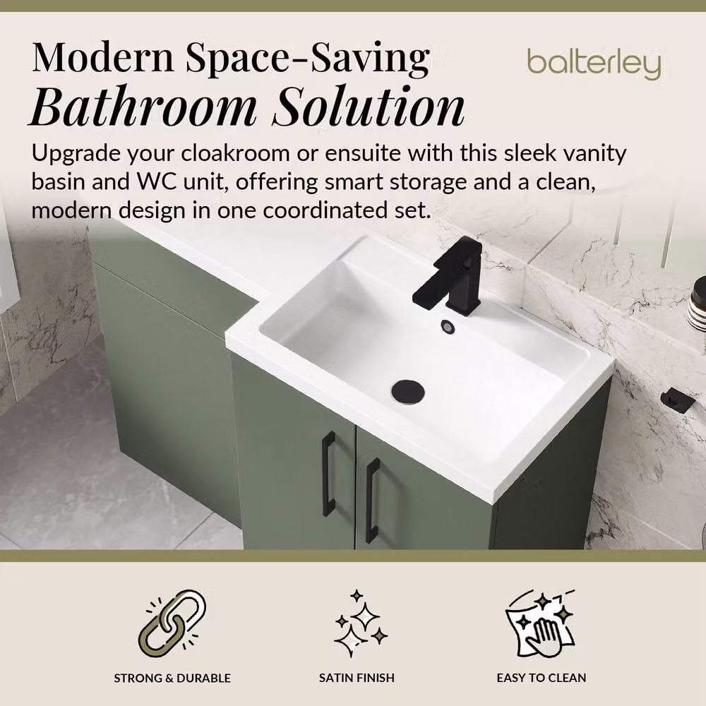Balterley Right-Hand Vanity and WC Unit Combination in Matt Green with Soft Close Doors, W/D/H: 110.0 x 50.26 x 85.8 cm – 2
