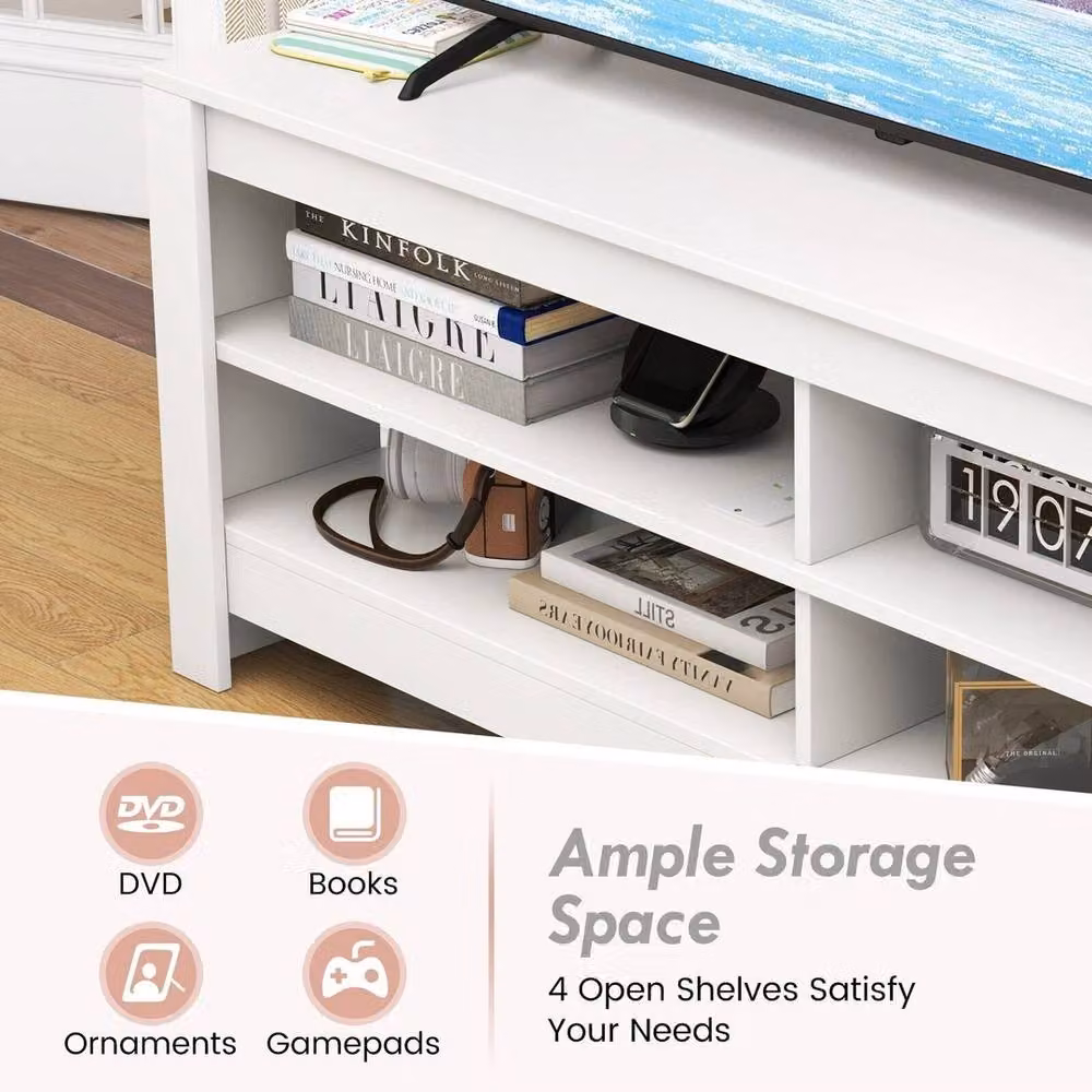 FORGEVIO 3-Tier White TV Stand Entertainment Center Console Table with Shelves – 3