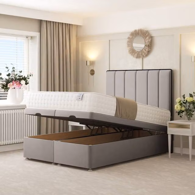 Bed Choices Herringbone Ottoman Upholstered Divan Bed with 54 inch Headboard in Light Grey, Single