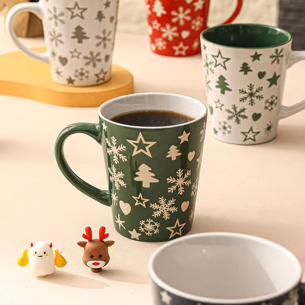 Simpa 6-Piece Christmas Tree and Snowflake Stoneware Mug Set, Multicolour, 350ml per mug – 3