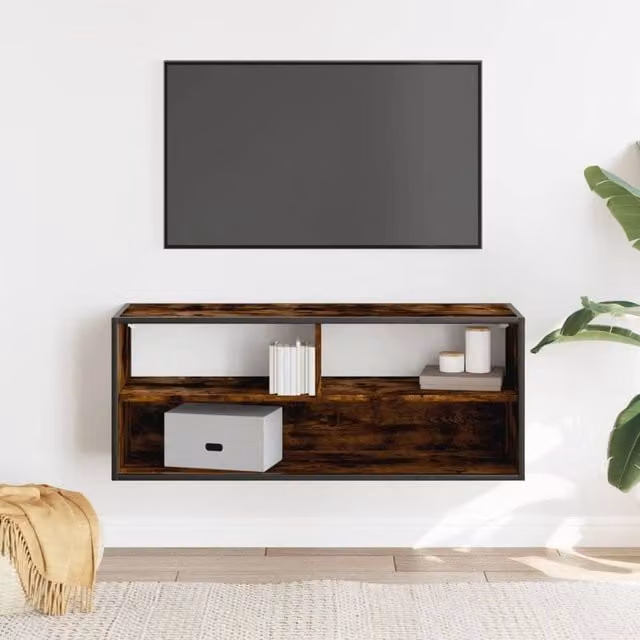 Berkfield Home Industrial TV Cabinet in Smoked Oak and Brown, W/D/H: 100 x 31 x 39.5 cm – 1