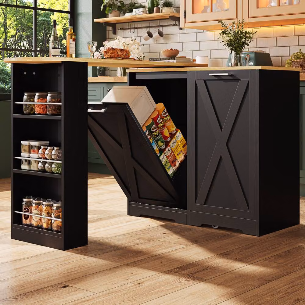 Rolipo 360 Rotating Modern Black Matt Kitchen Island and Sideboard Storage Cabinet – 4