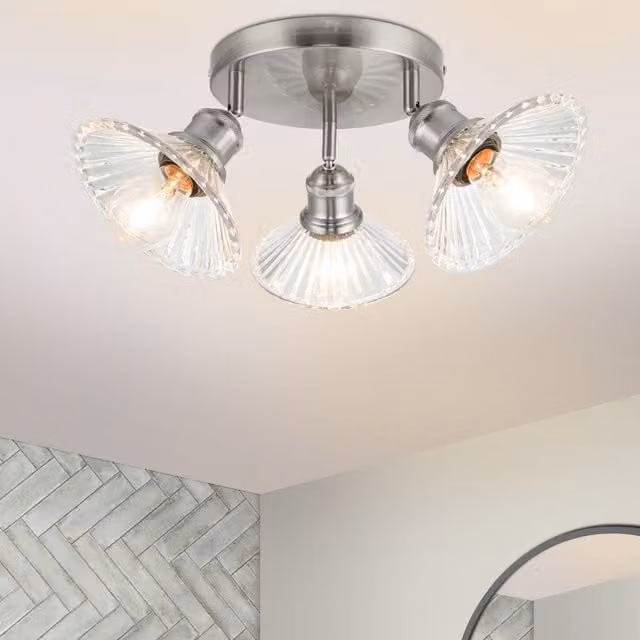 COSYLYTE Milan 3-Light Round Glass Bathroom Ceiling Spotlight in Silver