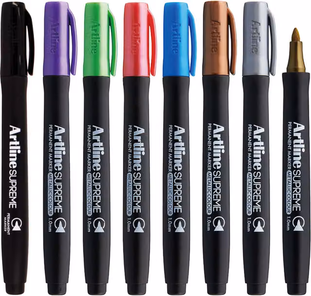 Artline Supreme Metallic Permanent Marker Pens, 8 Pack, Multicolour, Bullet Tip