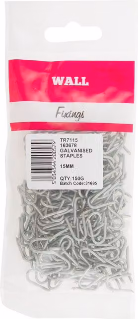 Hiatt Galvanised Flat Wire Staples, Silver, 15mm