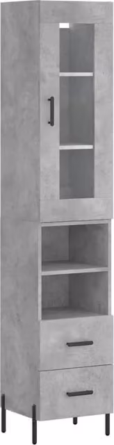 Berkfield Home Highboard in Concrete Grey with Glass Doors and Internal Shelves, W/D/H: 34.0 x 34.5 x 180 cm – 1