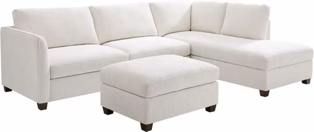 TGC Brittany Cream Chenille Fabric Right Hand Corner Sofa with Matching Ottoman