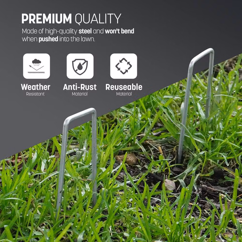Keplin U-Shaped Metal Garden Pegs and Support Set in Silver, 50 Pack – 5