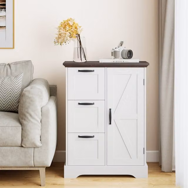 COSTWAY Rustic Farmhouse Accent Cabinet in White
