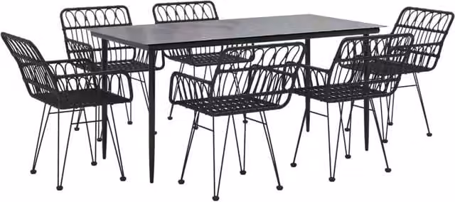 Berkfield Home Beautiful 7 Piece Black Poly Rattan Garden Dining Set – 1