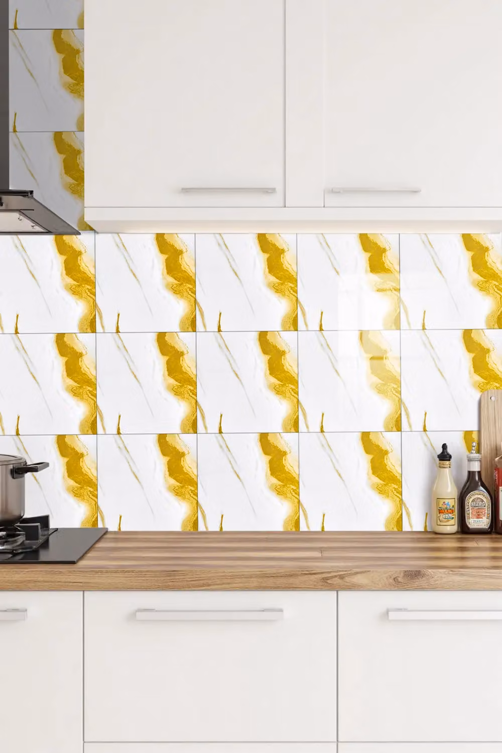 Living and Home 10pcs Self-Adhesive White and Gold Marble PVC Wallpapers, W/H: 40 x 40 cm – 2