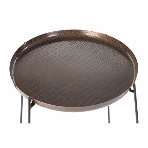 Premier Housewares Hege Round Side Table with Crocodile Texture in Black and Copper, W: 50 cm, D: 50 cm, H: 55 cm – 2