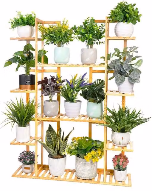Kelvenix Extra Large 9 Tier 17 Potted Bamboo Plant Stand in Sand and Brown