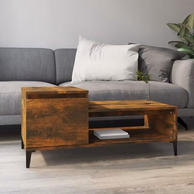 Berkfield Home Smoked Oak Coffee Table in Brown, W/D/H: 100 x 50 x 45 cm – 1