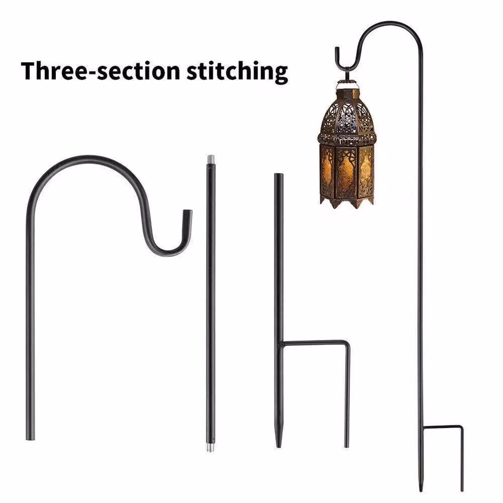 FLAVORA 4-Piece Black Metal Adjustable Shepherds Crook Plant Support Stakes – 3