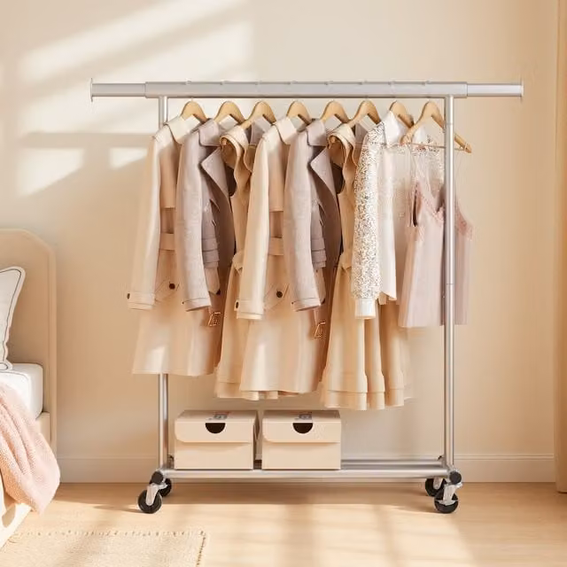 SONGMICS Heavy Duty Metal Clothes Rail on Wheels in Matt Grey and Silver