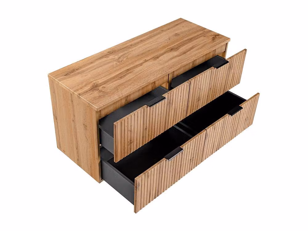 Vente-unique Wall-Mounted Ribbed Vanity Unit with Top in Light Oak, W: 120 cm, H: 46 cm, D: 57 cm – 3