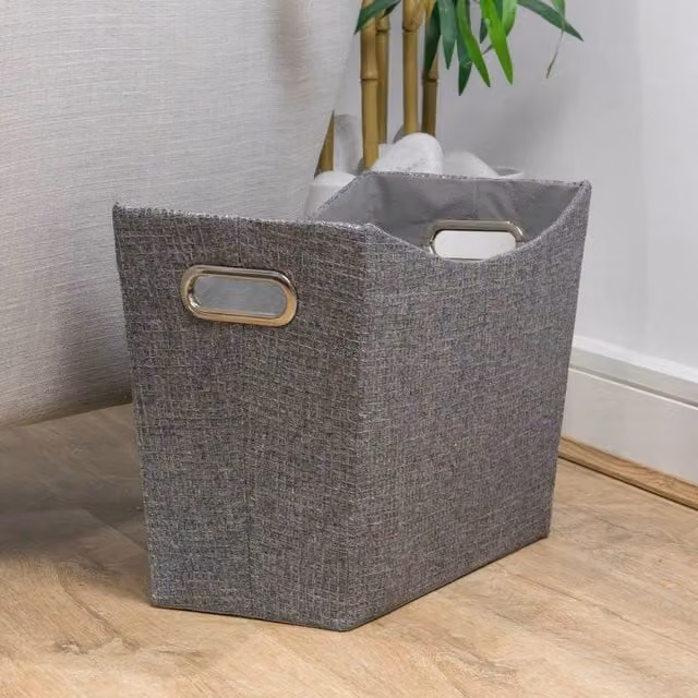EONLION Grey Fabric Magazine Storage Holder with Handles, W: 50 cm, D: 50 cm, H: 50 cm – 1