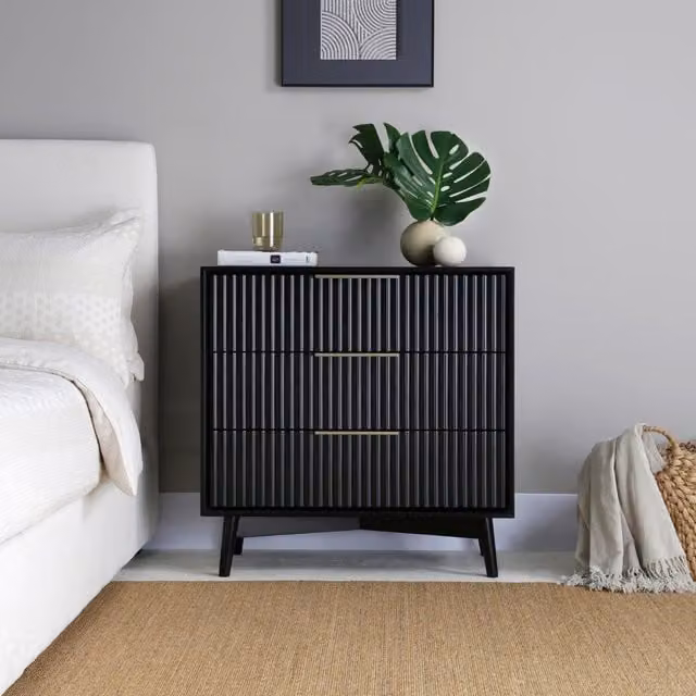 Monza 3 Drawer Chest with Fluted Front in Black