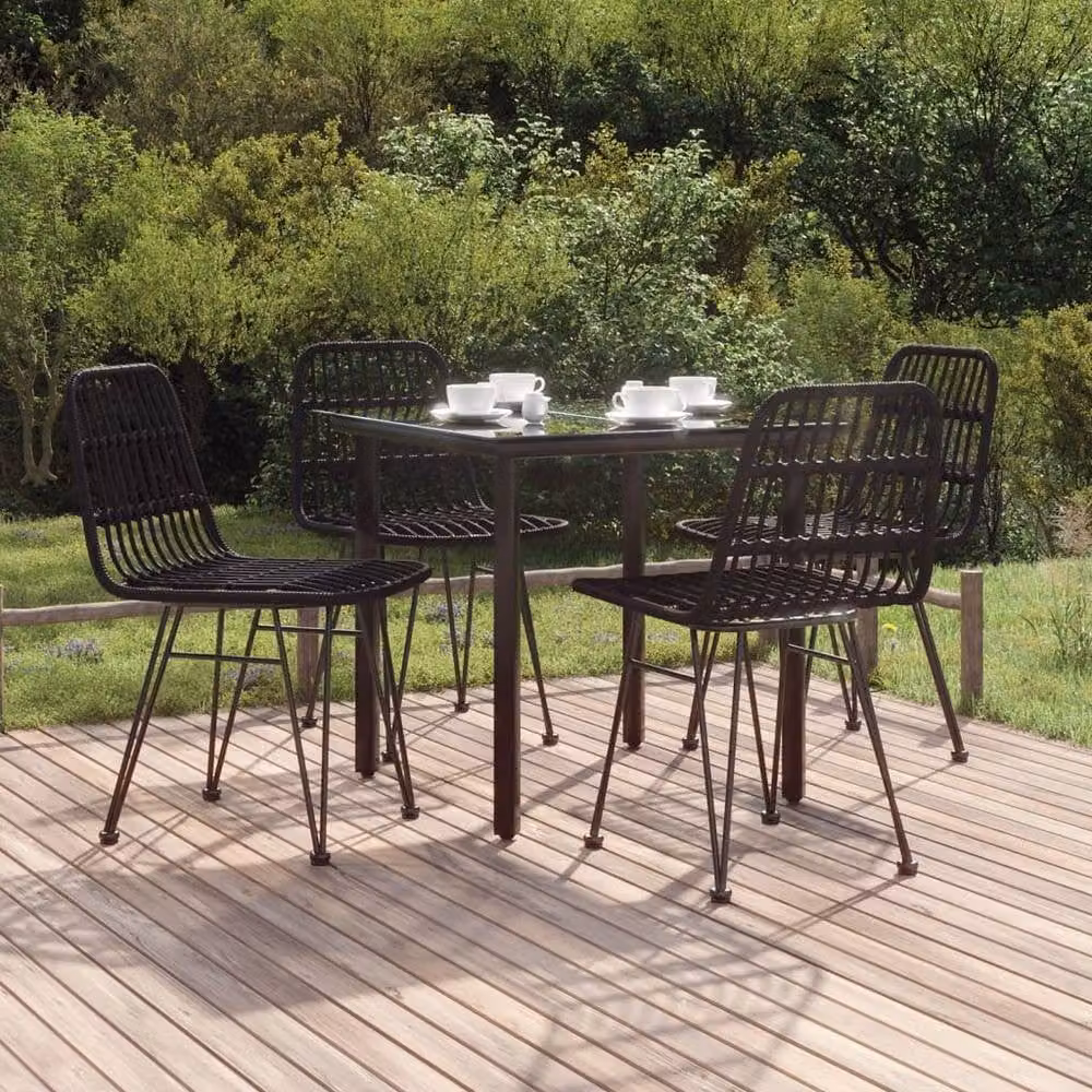 Berkfield Home Beautiful 5 Piece Black Poly Rattan Garden Dining Set – 1