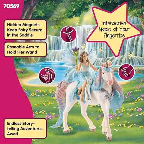Schleich bayala Fairy Eyela with Princess Unicorn Multicolour Fantasy Animal Toy Set – 4