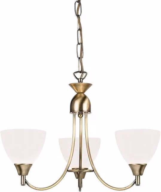 Netlighting Alton 3 Light Multi Arm Ceiling Pendant in Antique Brass with Opal Glass and E14 Base