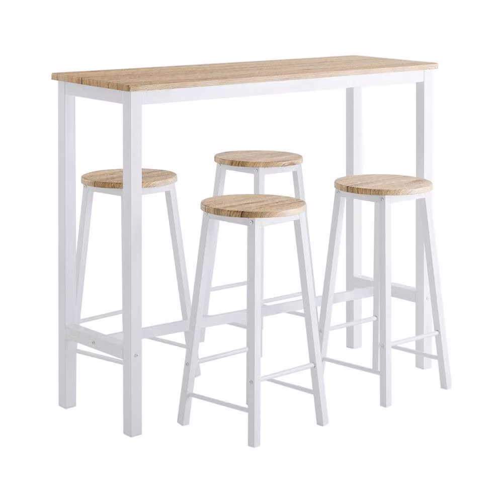 SoBuy Industrial Bar Table and 4 Stools Set in White – 2