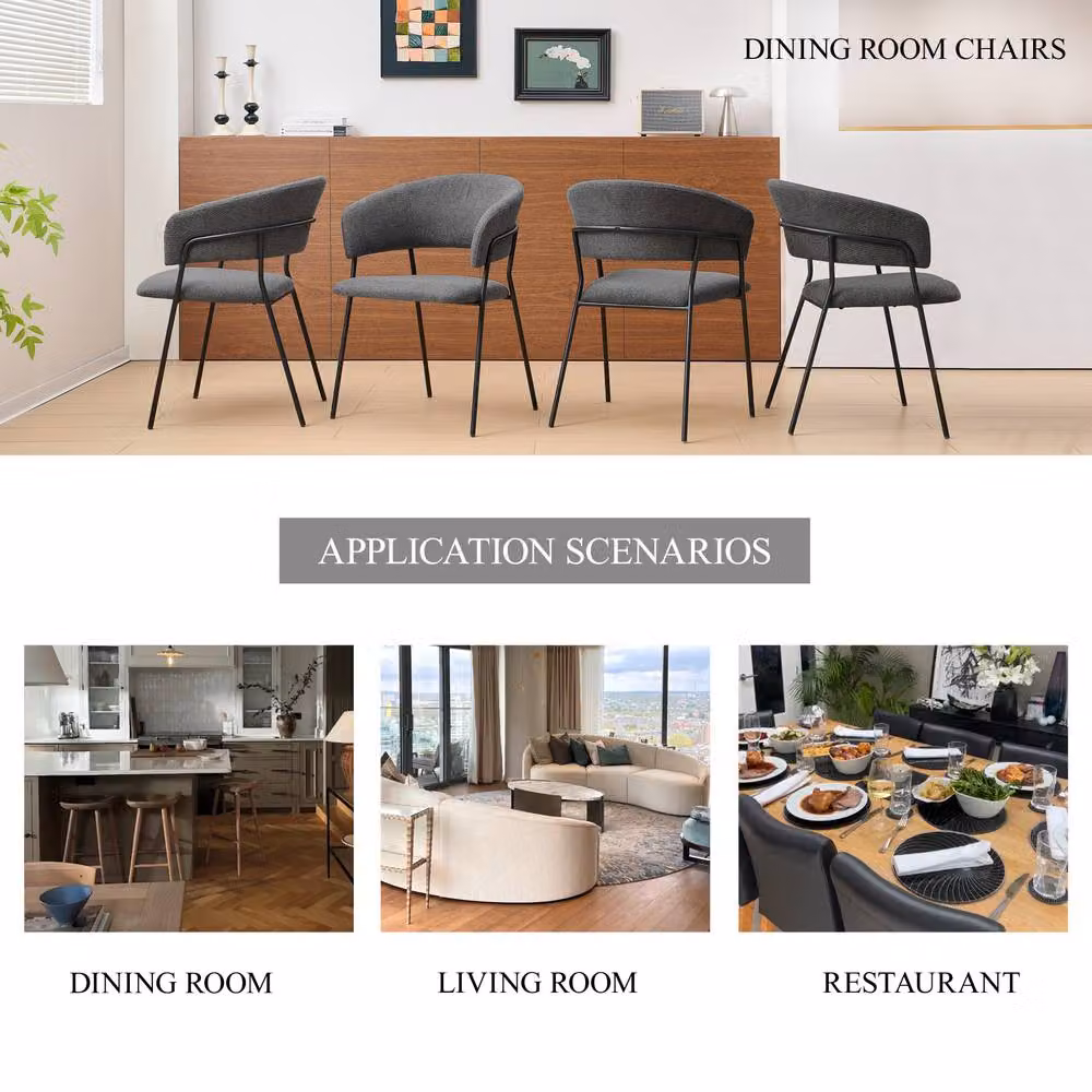 SONARA Set of 2 Modern Curved Dining Chairs with Armrests and Metal Frame in Grey – 6