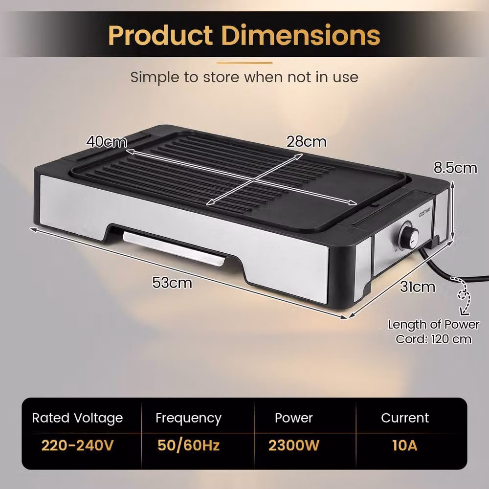 Costway 2300W Electric Indoor Grill and Griddle with Nonstick Die Cast Metal Surface in Black – 2