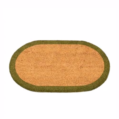 Melody Maison Natural Oval Coir Door Mat with Green Border, Brown, W: 60.0 cm, D: 40.0 cm, H: 1.5 cm – 2