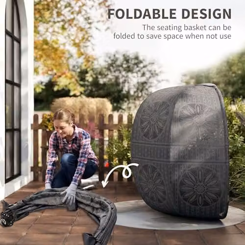 Outsunny Egg Hanging Swing Chair with Metal Stand and Side Pocket in Grey – 5