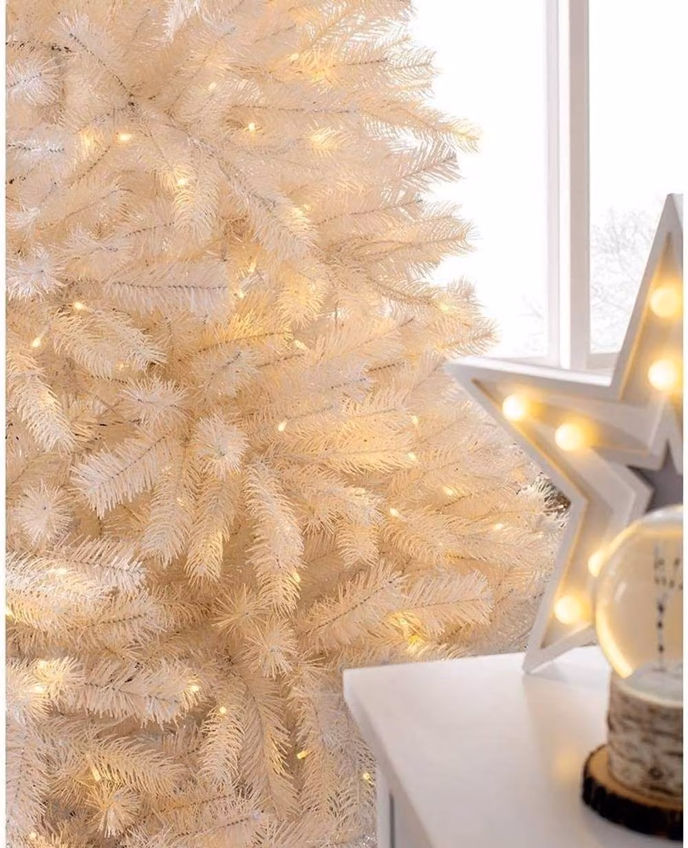 Shatchi Alaskan Pine Pre-Lit Artificial Christmas Tree with Warm White LEDs, White, Height: 150 cm – 3