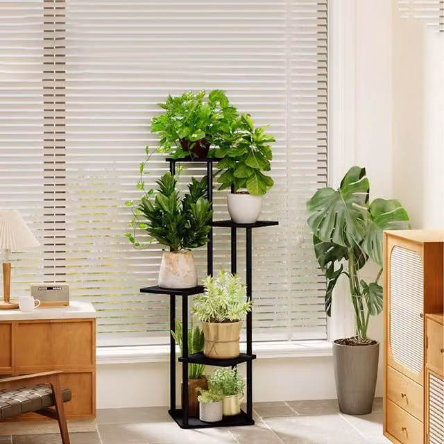 Lifeideas Modern Multi Tier Plant Display Rack in Black, Height: 95 cm