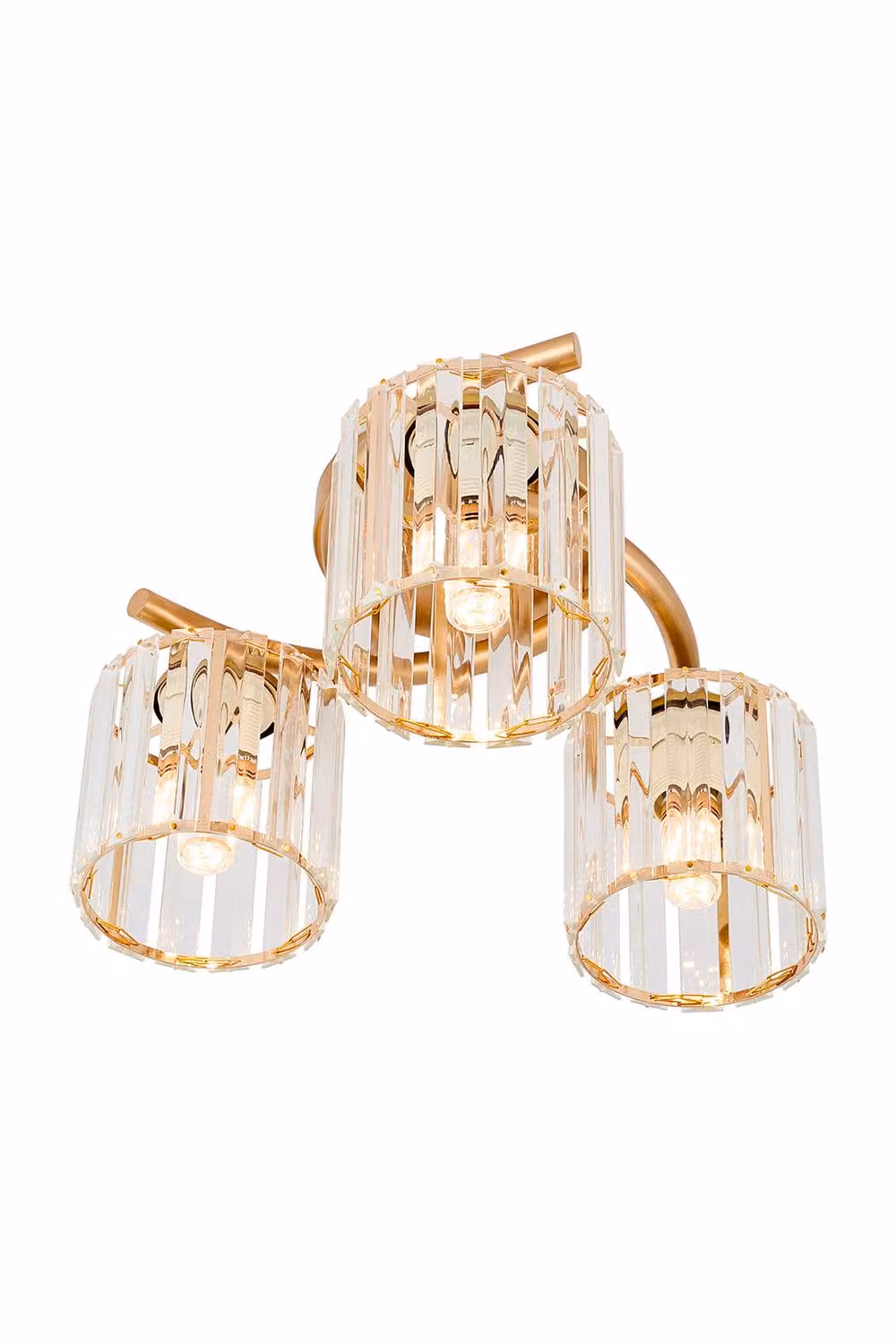 Living and Home 3-Light Retro Ceiling Light with Transparent Glass Shades in Gold/Brass – 3