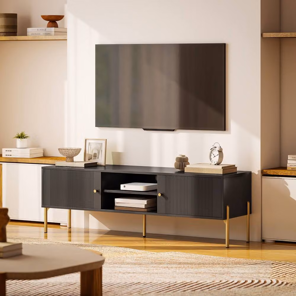 STILVORA Modern Matt Black Metal TV Stand for Living Rooms – 9
