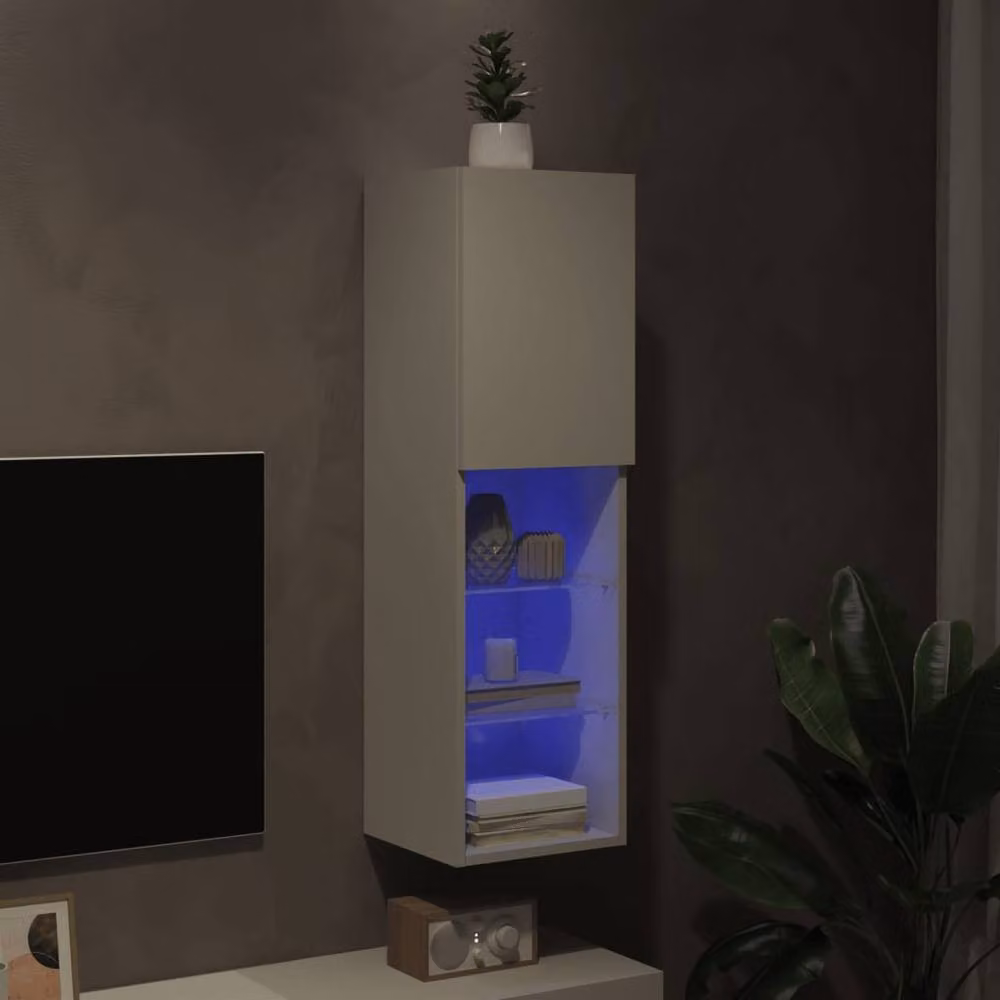 Berkfield Home Modern White TV Cabinet with LED Lights, W/D/H: 30.5 x 30 x 102 cm – 2