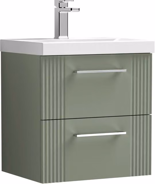 Balterley Wall Hung 2 Drawer Vanity Unit with Mid-Edge Basin, Satin Green